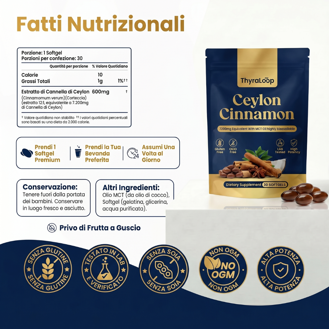 Cannella di Ceylon 7200 mg equivalente a olio MCT