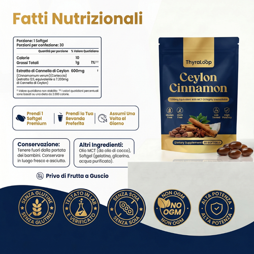 Cannella di Ceylon 7200 mg equivalente a olio MCT